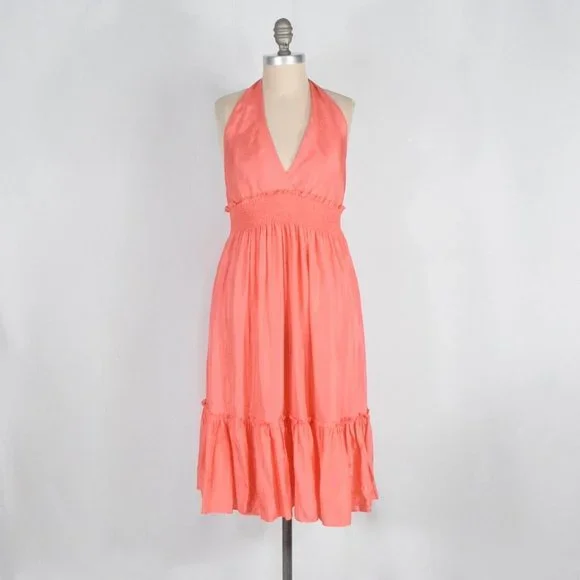 BCBGMaxAzria | Dresses | Bcbg Coralpink Silk Empire Waist Halter Dress |  Poshmark